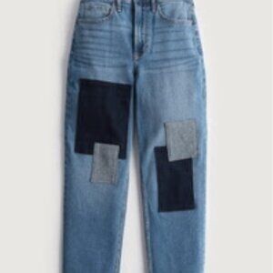 HOLLISTER Curvy Ultra High-Rise Dark Wash Patchwork Vintage Ankle Straight Jeans